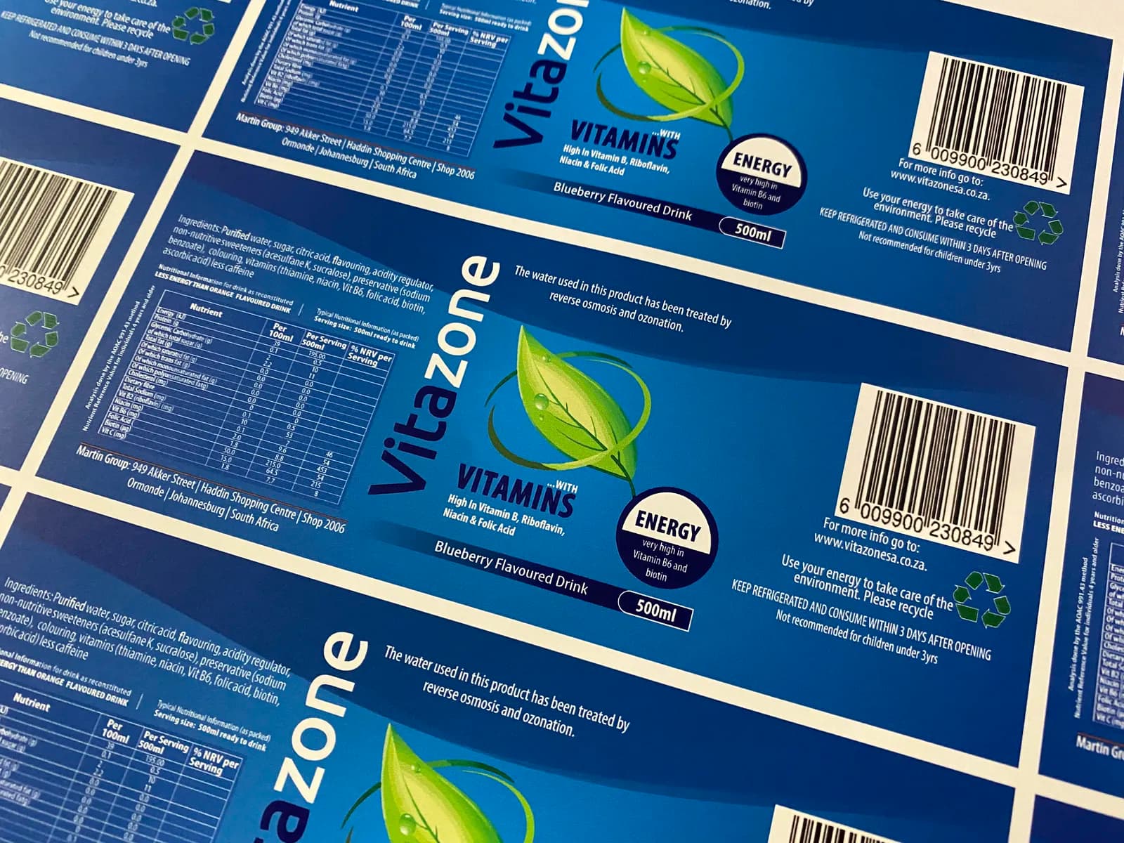 Vitazone blueberry flavour label