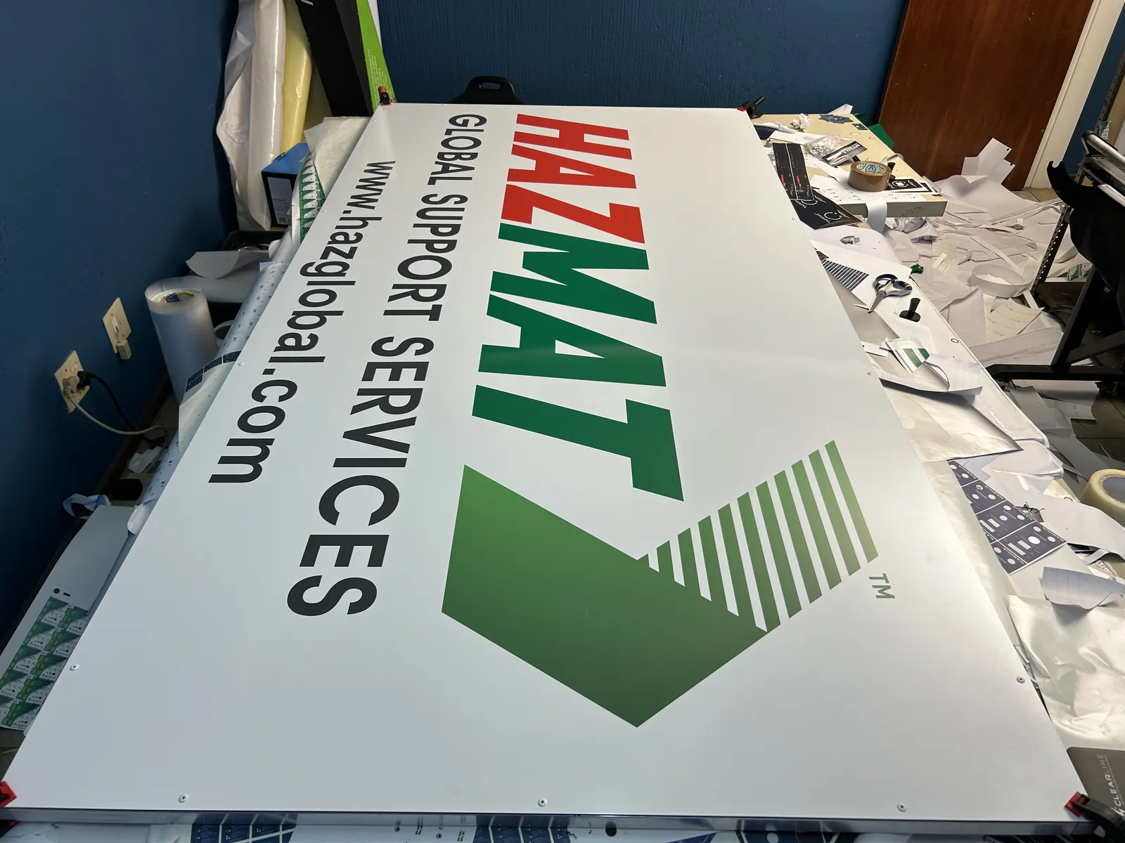 Hazmat signboard on production table